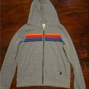 Aviator Nation Gray Hoodie with Red and Blue Stripes
